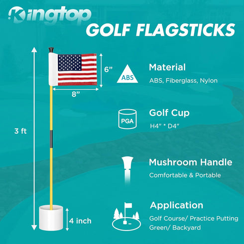KINGTOP Mini Golf Flagstick - Practice Putting Green Flags for Yard, 3 Feet, Fiberglass Portable Design