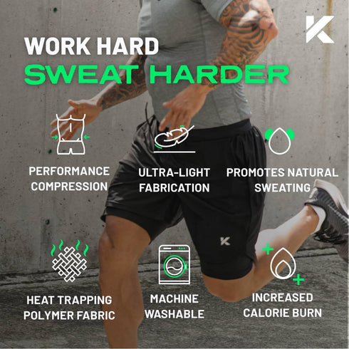 2-in-1 Kewlioo Men's Sauna Shorts - Heat Trapping Double Layer - Sauna Suit Bottom - Compression Training Gym Athletic