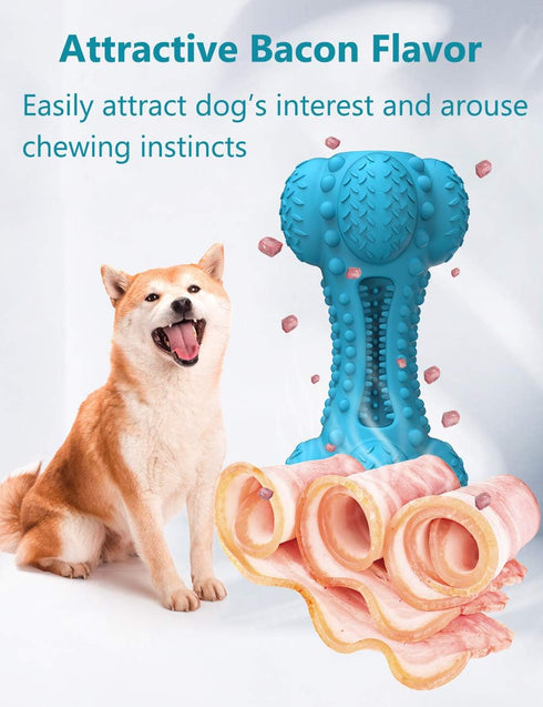 SCHITEC Squeaky Dog Chew Toy, Tough Durable Natural Rubber Bone with Toothbrush, Indestructible for Aggressive Chewers