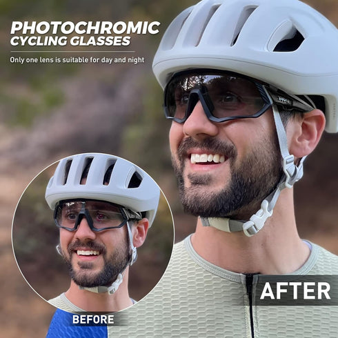 KAPVOE Photochromic Cycling Glasses, Men Women Mountain Bike Sunglasses for Clear MTB Riding