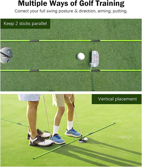 Rhino Valley Golf Alignment Sticks - Collapsible Practice Rods for Aiming & Swing Training