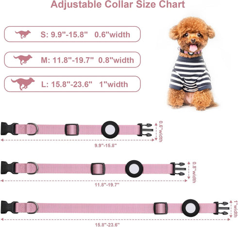 Adjustable Airtag Dog Collar, Durable Quick Snap Buckle, Waterproof Imitation Nylon Holder for Small Dogs (S: 6"-16",