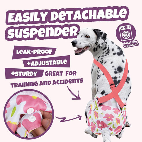 3 Pack Pet Soft Dog Diapers Female with Suspenders, Reusable Female Dog Diapers for Heat, Dog Period Panties for Doggie