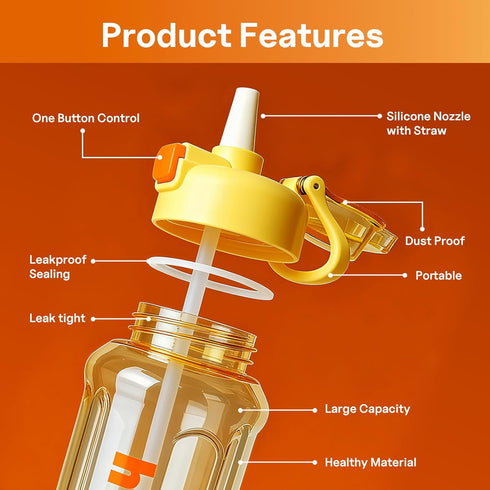 HFZDREDFLOW 33.8OZ) Sports Water Bottle Leak-Proof Design Large Capacity Food-Grade Material Volume Markings Includes