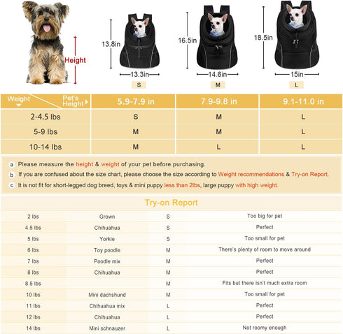 WOYYHO Pet Dog Carrier Backpack, Small Dog Front Backpack with Storage Pockets, Adjustable Straps for Travel