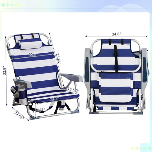 Generic Backpack Folding Beach Chair Portable Camping Chair, Low Beach Chair Lightweight Chair Folding Camp Chair