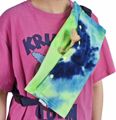 Small Animal Sling Carrier for Bearded Dragons, Lizard Carrier with Adjustable Strap (Blue-Green)