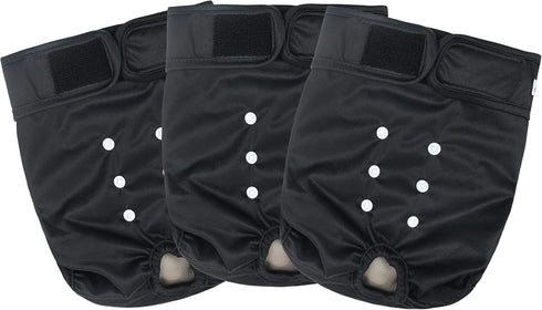 Premium Washable Female Dog Diapers - Highly Absorbent Reusable Diapers for Doggie in Heat (Black, L)