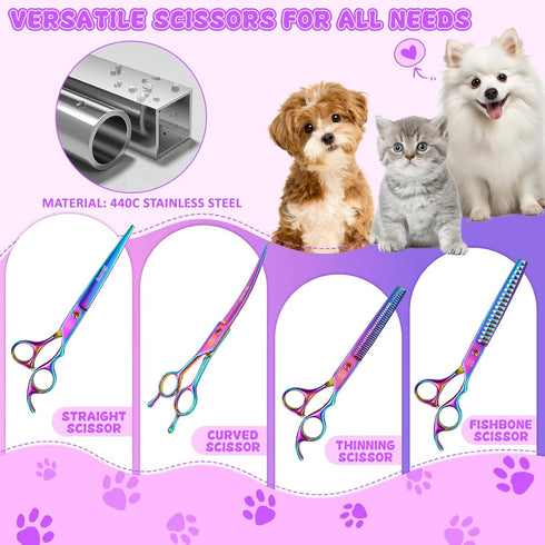 Set, 7 Inch/8 Inch Professional Dog Grooming Scissors Pet Grooming Scissors Chunkers Shears for Dog, Curved Dog
