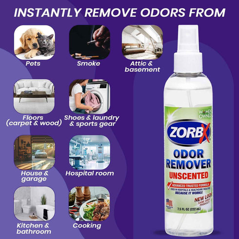 ZORBX Unscented Odor Eliminator Spray for Strong Odors, Advanced Formula, 7.5 Fl Oz (Pack of 2)