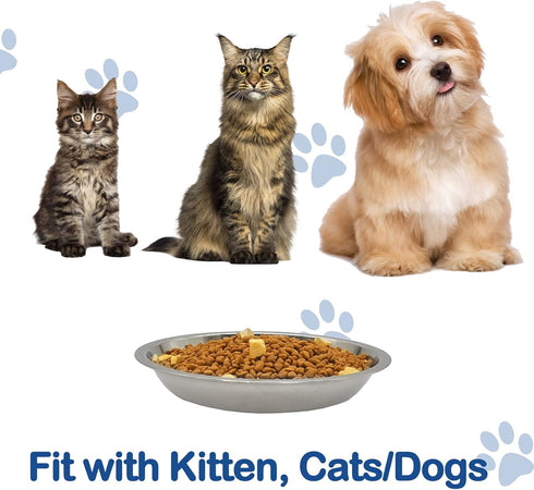 kathson 8 Pcs Stainless Steel Cat Food Bowls, Replacement Whisker Relief Metal Dishes, Shallow Wide Cat&Dog Bowls (7.00