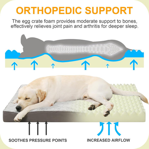 KSIIA Orthopedic Dog Bed, Waterproof, 41 x 27 Inch, Gray, Deluxe Plush, Removable Cover, Orthopedic Foam, Up to 80lbs.
