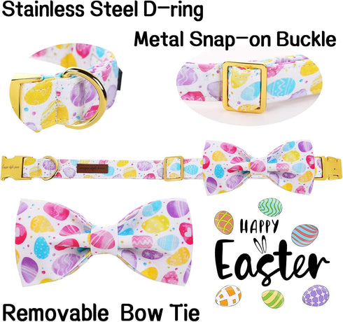Unique Style Paws Easter Dog Collar with Bow, Colorful Egg Pet Collar for Small Medium Large Dogs