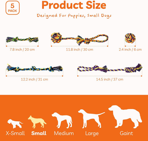 Puppy Teething Toys for Small Dogs, 5 Pack Cotton Rope Toy for Small Breeds, Durable Interactive Tug of War Toys