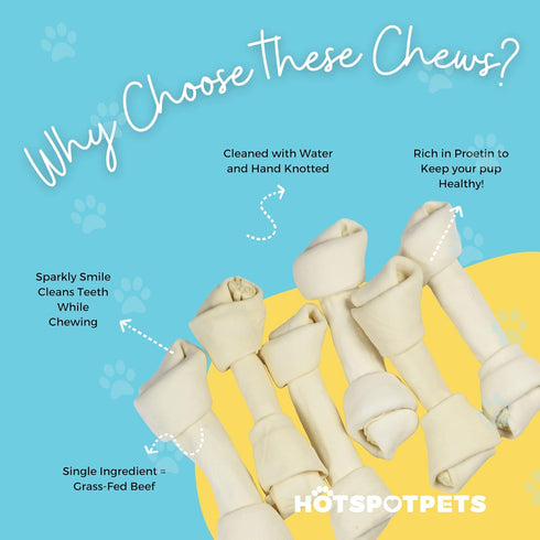 hotspot pets 8-9 Inch Large Rawhide Dog Chew Bones - Made from Grass Fed Cows, 10 Pack