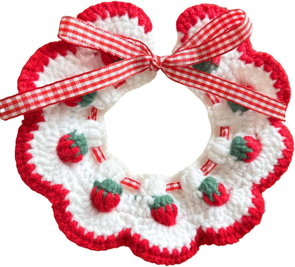 Litwlly Cat Collar Cute Strawberry Pattern Scarf Adjustable Kitten Bib Bow Tie Collars