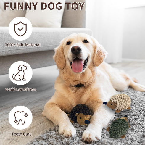 Plush Hedgehog Dog Toys 3 PCS - Squeaky Stuffless Hedgehog for Small and Medium Dogs, Interactive Pet Toys