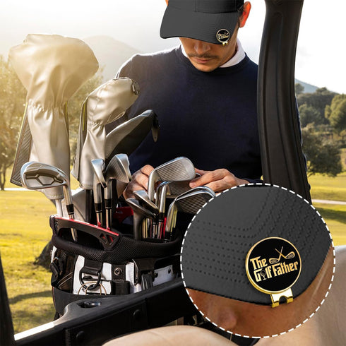 Hafhue The Golf Father Black Gold Golf Ball Marker with Magnetic Hat Clip - Funny Gifts for Men Dad Grandpa