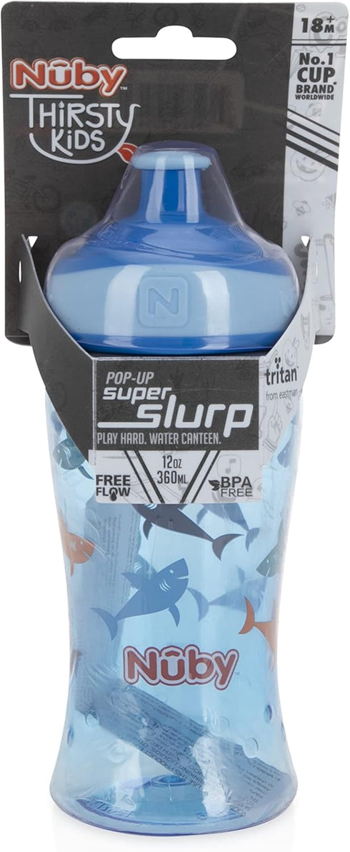 Nuby Printed Kids Pop Up Sipper Water Bottle, 12 Oz., Colors May Vary