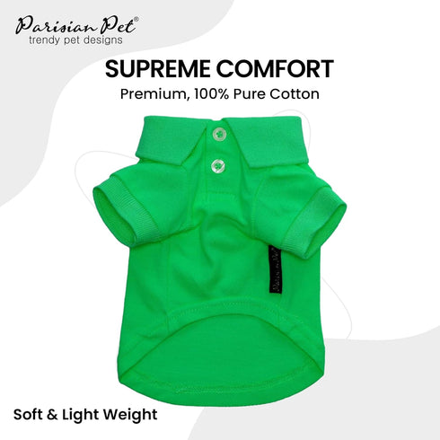 Dog Polo Shirts - Solid Green, Summer Pullover - Button Collar, XXS by Parisian Pet