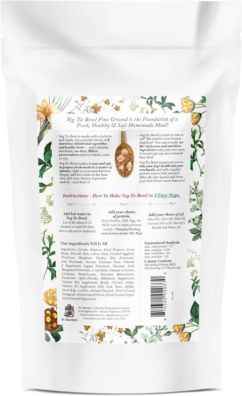 Dr. Harvey's Veg-to-Bowl Fine Ground Dog Food, 6.5 oz Trial Size, Grain-Free Holistic Mix for Dogs