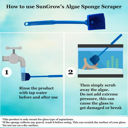 SunGrow Aquarium Crested Gecko, Hermit Crab Sponge Scraper, 16” x 2”, Double-Sided Blue Sponge
