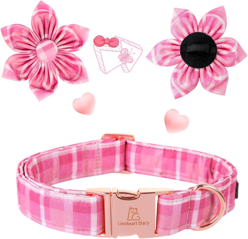 Lionheart Glory Dog Collar, Pink with Flower, Cute Floral Pattern Adjustable Collar for X-Small Dogs