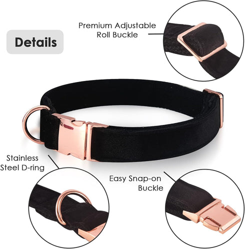 Velvet Dog Collar and Leash Set, Dog Collars for Samll Medium Large Dogs Leash for Training & Walking