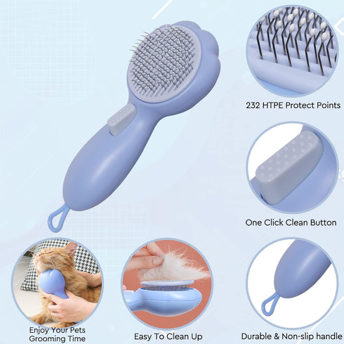 GJEASE Self-Cleaning Cat Grooming Glove Brush - Slicker Pet Brush for Short and Long Haired Pets, Removes Loose Hair.