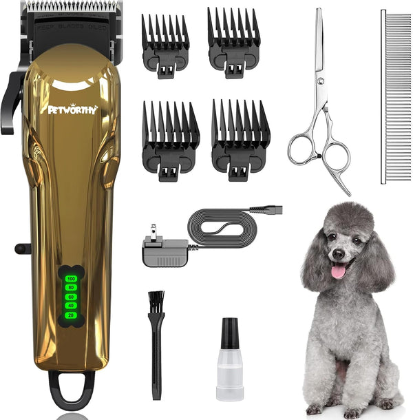 Dog Grooming Clippers Kit - Low Noise Heavy Thick Hair Coats Shaver Clippers, Professional Rechargeable Cordless