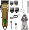 Dog Grooming Clippers Kit - Low Noise Heavy Thick Hair Coats Shaver Clippers, Professional Rechargeable Cordless