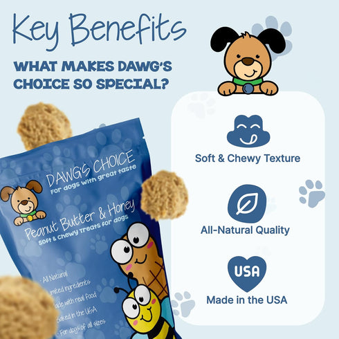 DAWG'S CHOICE Soft & Chewy Dog Treats, Peanut Butter & Honey Snacks for Dogs, Dog Treats Made in USA, Human Grade