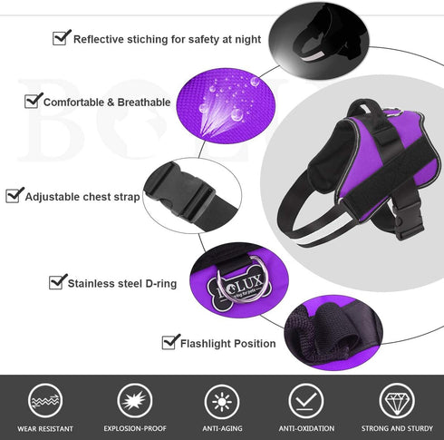 Bolux Dog Harness - No-Pull Reflective Vest, Breathable Adjustable Pet Harness with Handle for Outdoor Walking (Purple,