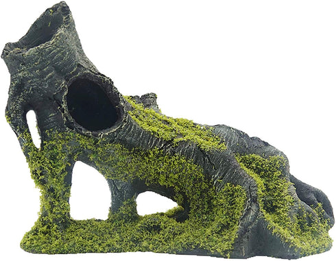 Aquarium Artificial Tree Hole Resin Ornament, Tree Stump Branch for Reptile Habitat Decoration, Fish Tank Hideaway Rock