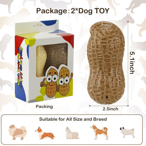 Squeaky Dog Toys Interactive - 2 PCS Peanut Shape Teeth-Cleaning Chew Toy for Medium, Large & Small Breeds