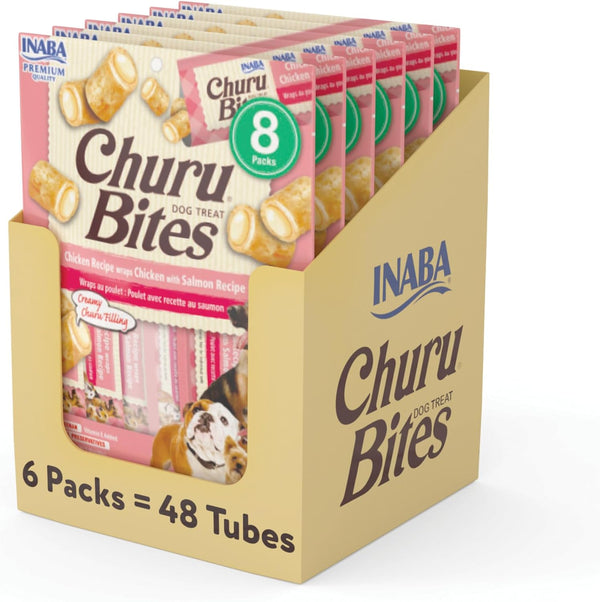 INABA Churu Bites for Dogs, Grain-Free, Soft/Chewy Baked Chicken Wrapped Churu Filled