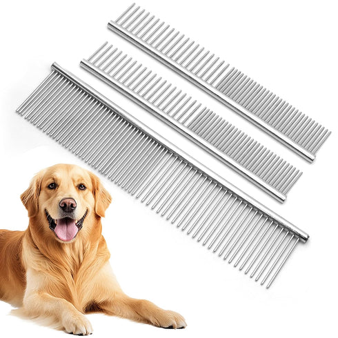 Biaungdo 3 Set, Pets(7.48 1.57 inch 6.3 1.1 inch) Pcs Dog Grooming Combs Metal Dog Comb for Removing Tangles and Knot