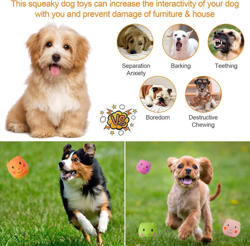 Squeaky Dog Toy Balls with Funny Piggy Face, Durable Teething Latex Rubber, Interactive Fetch Play (6PCS) for Small
