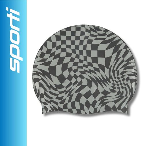 Sporti Silicone Swim Cap with Graphic Design, Height 7.6" Opening 7.5", Non Slip