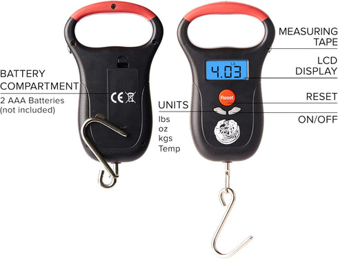 Kraken Bass Fishing Scale, Portable Electronic Digital Weight Display with Measuring Tape, Essential Fishing Gear