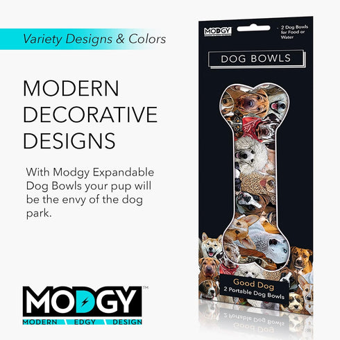 MODGY Collapsible Dog Water and Food Bowl Set, Reusable Plastic Pet Dish for Travel, Camping, 2 Pack