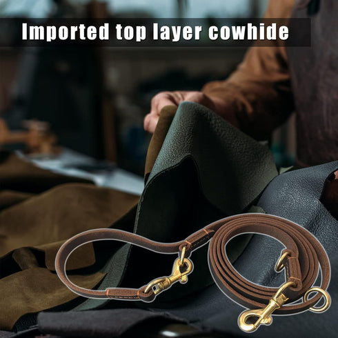 Hands Free Leather Dog Leash, 8ft Durable Genuine Leather Multi-Function Leash for Small Medium Large Breed Dogs