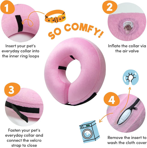 BENCMATE Inflatable Collar for Dogs and Cats - Soft Recovery E-Collar, Medium, Pink, Does Not Block Vision