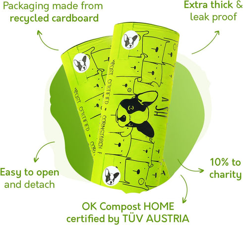 10% D6400 13432 120 (1 Certified Home Compostable Dog Poop Bags with Handles - to Charity - ASTM & EN Compliant - x