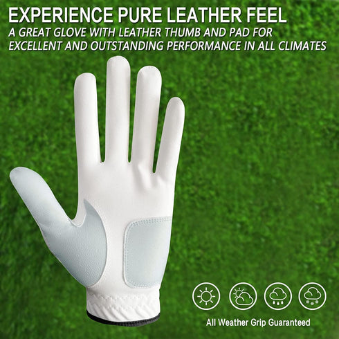 3 Pack ML 3XL Amy Sport Golf Gloves Men Left Hand Right Handed Golfer with Ball Marker Soft Leather Weathersof Grip