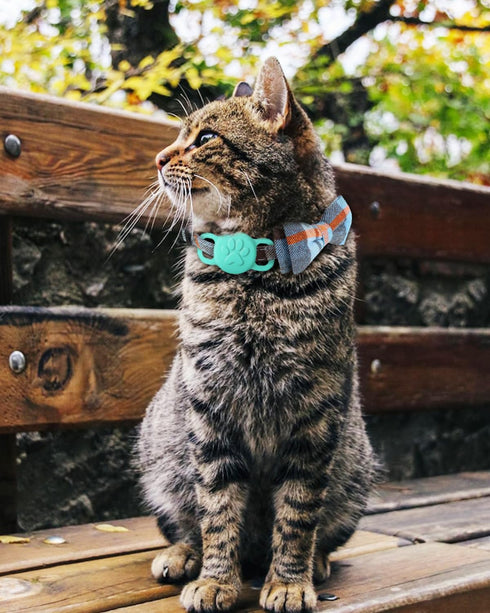 Joytale Upgraded Cat Collar with Bells, Breakaway Safety Plaid Bow Tie Collar for Girls and Boys, Haze Blue
