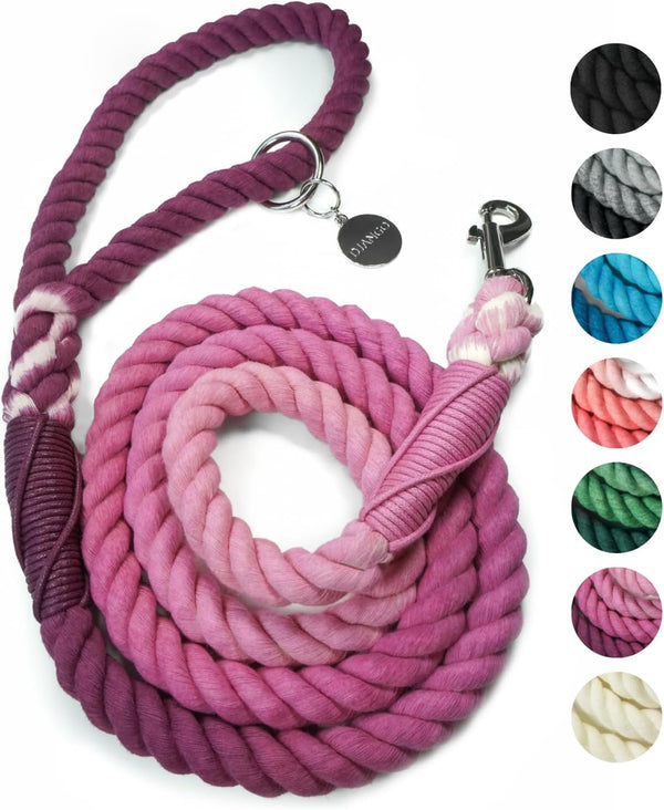 DJANGO Cotton Rope Dog Leash, 5 FT Ombre for Small Medium Large Dogs, Custom Colors, Gold and Silver Hardware