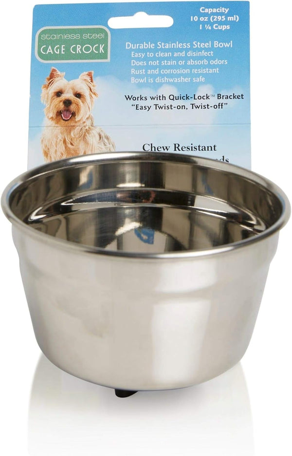 Lixit Stainless Steel Hanging Kennel Water Bowl - Non Spill Dog Crate Bowls - Durable 10oz Water Bowl for Pets