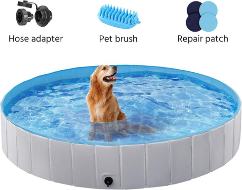 Yaheetech Foldable Dog Bath Pool, Collapsible PVC Outdoor Bathing Tub for Large and Small Dogs (Gray)