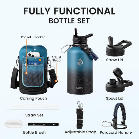 64oz 48H, RAYMYLO Insulated Water Bottle, Triple Wall Vacuum Stainless Steel Water Bottles - Keeps Cold Reusable Half
